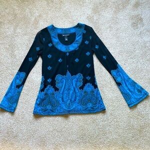 Elegant Black and Blue Paisley Women's Top